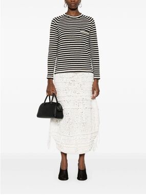 S MaxMara Black & Cream Striped Linen Pullover with Pocket